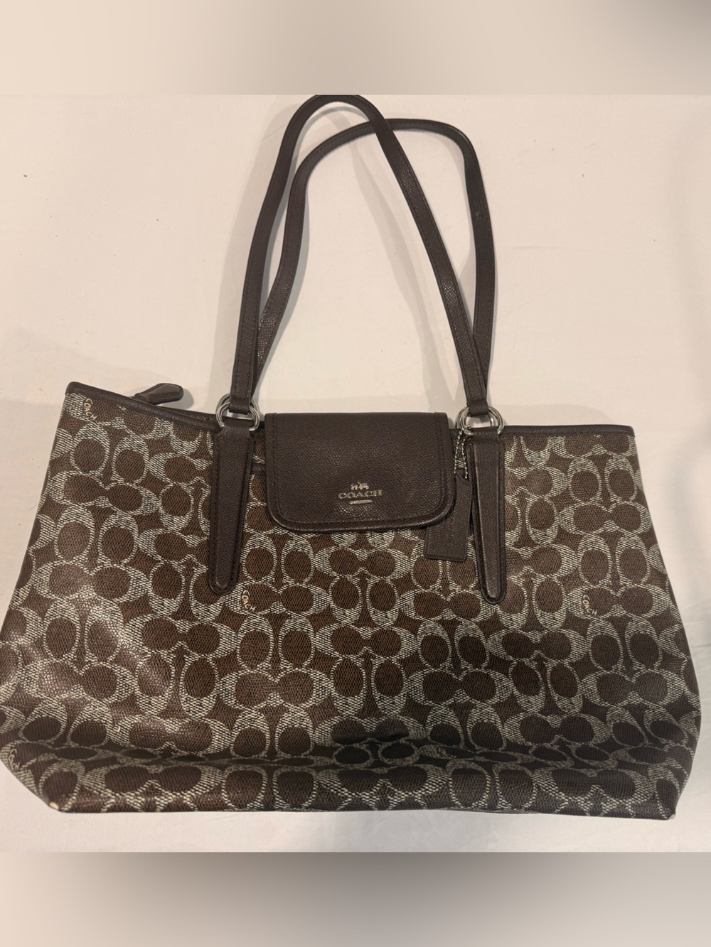 Coach Signature Canvas Tote in Dark Brown and Light Taupe